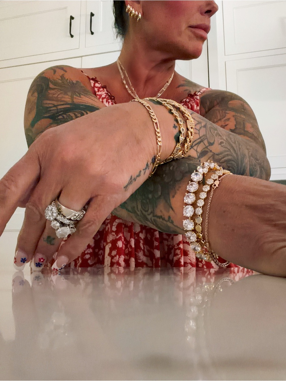 Gold and Clear Crystal Bracelet Stack - Women Jewelry